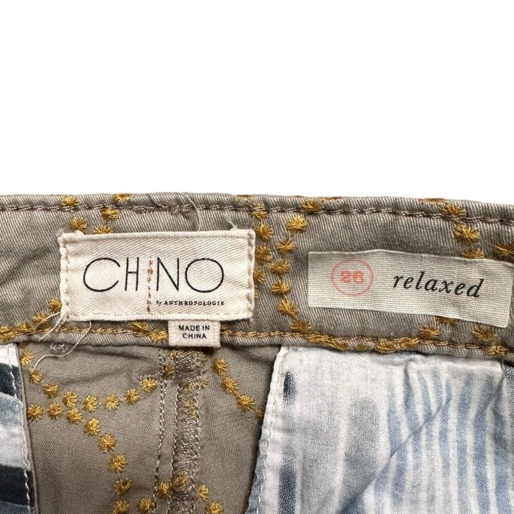 Anthropologie Relaxed Chino Ankle Pants Yellow Embroidered Circle Size 26 - Picture 4 of 8